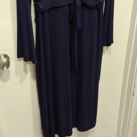 NWT Eloquii Navy Blue Tie Front Jersey Knit Maxi Dress w/Bell Sleeves Size 14 - Picture 7 of 10